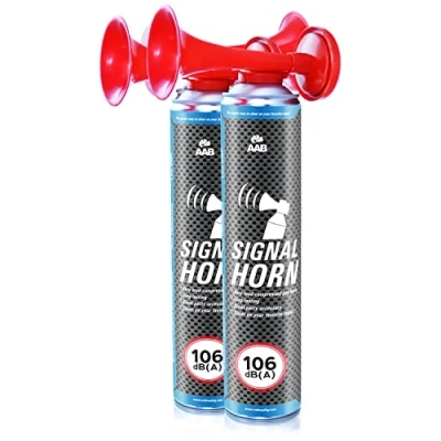 Afbeelding van AAB Signaalhoorn, 2 stuks, buitengewone persluchthoorn, tot 320 pieps, claxon met brandbaar gas, luchthoorn, mistgas,