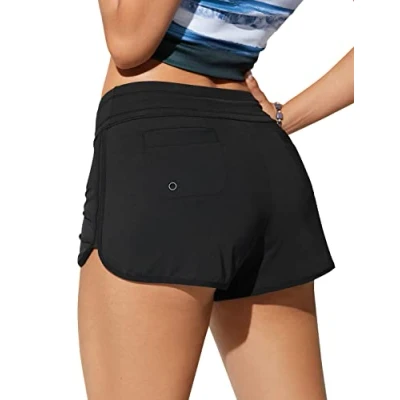 Afbeelding van CRZ YOGA Zwembroek met UPF 50+, voor dames, zwemshorts trekkoord, sneldrogend, 8 cm, zwart.