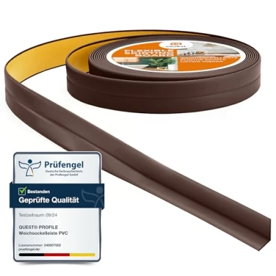Afbeelding van Quest Flexibele plint, zelfklevend, voor keuken en badkamer, pvc, flexibel, waterdicht, decoratief, 10 mm x mm, 5 m, donkerbruin