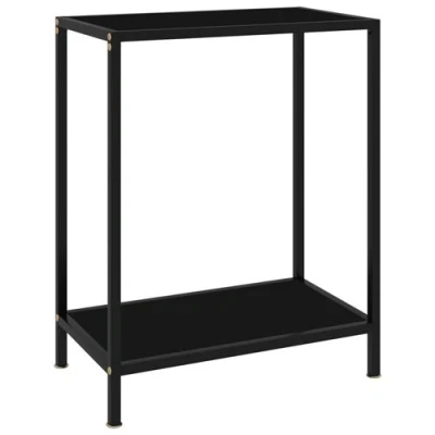 Afbeelding van Wandtafel 60x35x75 cm gehard glas zwart