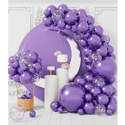 Afbeelding van Metallic paarse ballonnenboogset: 100 stuks ballonslingerset met donkerpaarse latex confetti voor vrijgezellenfeest, Halloween, bruiloft, decoratie