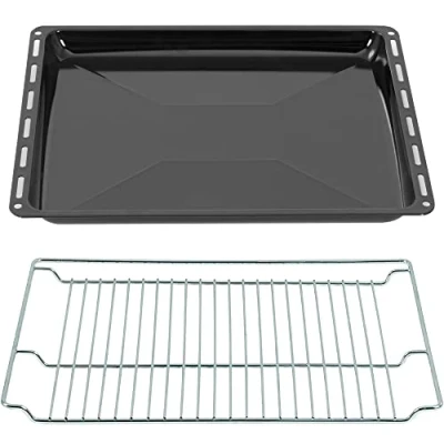 Image de ICQN Ensemble de plaques cuisson et grille 465 x 370 30 mm, plaque émaillée, four chromée émaillée pour cuisson,