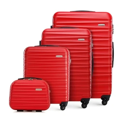 Image de WITTCHEN Valise de voyage Bagage à main cabine rigide en ABS avec 4 roulettes pivotantes Serrure combinaison Poignée télescopique GROOVE Line Set Valises Rouge