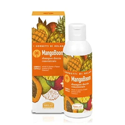 Afbeelding van Helan, I Sorbetti MangoBoom Shampoo en schuimbad voor dames heren, geparfumeerd met ananas papaja, zachte frisse gel lichaam haar natuurlijke ingrediënten vitamine C, 150 ml