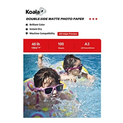 Afbeelding van Koala 100 vellen dubbelzijdig inkjetpapier, mat, A3, 180 g/m², geschikt voor het afdrukken van foto&#039;s, certificaten, brochures, flyers, wenskaarten, kalenders, kunst
