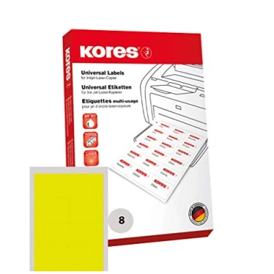 Afbeelding van Kores 100 vellen gekleurde etiketten, 105 x 74 mm, geel