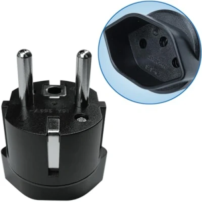 Afbeelding van Adapter Zwitserland/Liechtenstein op EU, 3 polige Zwitserse stekker 2 DE/FR/IT/ES voor bezoekers (1 stuk, zwart)
