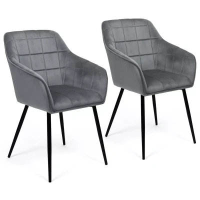 Afbeelding van Lot de 2 chaises salle à manger MADY en velours gris clair avec accoudoirs