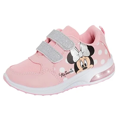 Afbeelding van Disney Minnie Mouse Meisjes Light Up Sneakers Kinderen Touch Fasten Knipperende LED Sportschoenen, Wit Roze