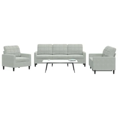 Afbeelding van vidaXL 3 delige Loungeset met kussens fluweel lichtgrijs