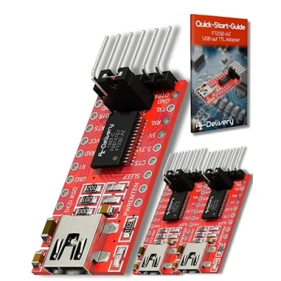 Afbeelding van AZDelivery 3 x FTDI Adapter FT232RL USB naar TTL Serial voor 3.3V en 5V compatibel met Arduino Inclusief E Book!