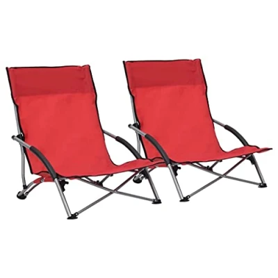 Afbeelding van vidaXL Opvouwbare strandstoelen, set van 2, rood, stof