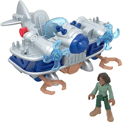 Afbeelding van Imaginext Jurassic World Dominion Air Tracker Kayla en zijn vliegtuig, de set bevat een actiefiguur van Watts, vliegtuig 2 raketten, kinderspeelgoed, 3+ jaar, HML45