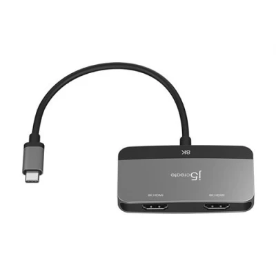 Image de j5create JCA465 Adaptateur vidéo 24 pin USB C mâle pour HDMI femelle 20 cm gris espace/noir support 8K60Hz, double prise en charge 4K60 Hz