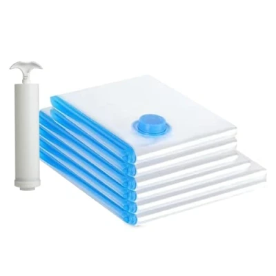 Afbeelding van vacuümzakken voor kleding, 6 stuks, met handpomp, 3 maten (2 x 100 120 cm, 2 80 60 cm), BPA vrij, ritssluiting, reizen en thuis