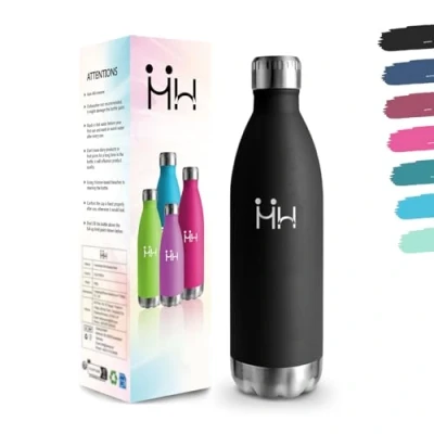 Afbeelding van Gourde 1000 ml sans BPA, en acier inoxydable 304, double paroi isolée sous vide, bouteille isotherme pour camping, bureau, escalade montagne, randonnée, noire anti fuite