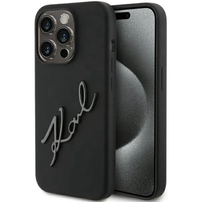 Afbeelding van Karl Lagerfeld Backcase hoesje geschikt voor iPhone 15 Pro Max Effen Zwart Kunstleer