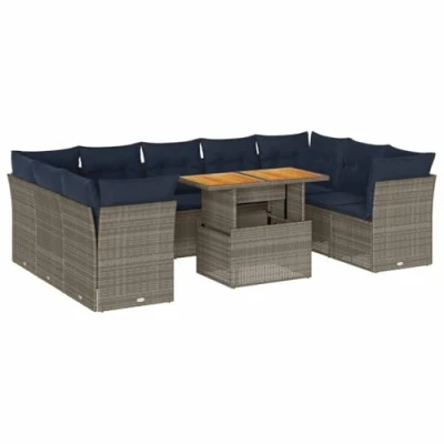 Afbeelding van vidaXL 10 delige Loungeset met kussens poly rattan grijs