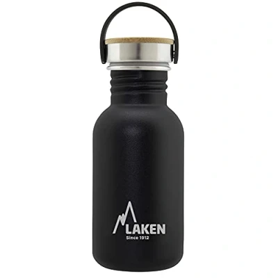 Afbeelding van RVS fles Basic Steel Bottle 500ml ,Bamboo S/S Cap Zwart