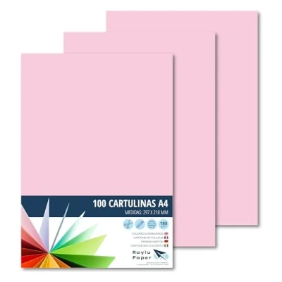 Afbeelding van Raylu Paper® 100 vellen A4, 180 g, 210 x 297 mm, kartonnen papier, roze met zacht gevoel, ideaal om te binden, kantoorwerk, tekenen, schoolknutselen (roze)