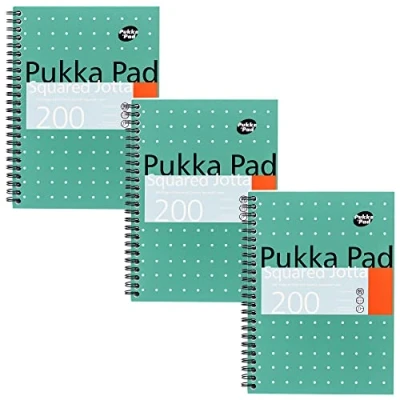 Afbeelding van Pukka Pad, Notitieboek, A5, geruit, 3 stuks, 21 x 14,9 cm, notitieboek met metalen binding 5 mm tegels op wit papier 80 g/m² geperforeerde randen voor eenvoudig scheuren, 200 pagina&#039;s