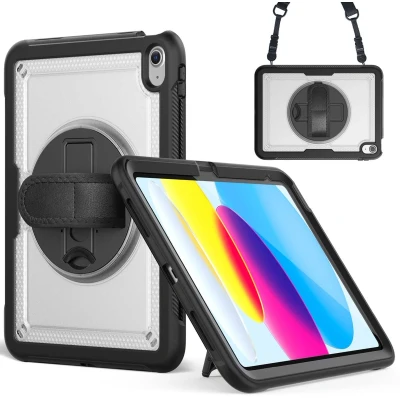 Afbeelding van Accezz Tablet Hoes Geschikt voor iPad 11 (2025) inch / 10e generatie (2022) 10.9 Rugged Backcover Shoulder Strap Transparent