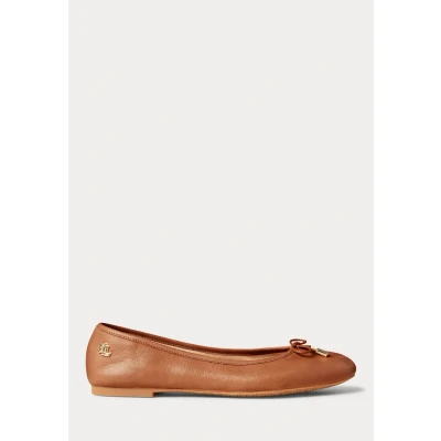 Afbeelding van Lauren Ralph Jayna Flats Ballet Ballerina&#039;s, Dames, Maat: 36, Deep saddle tan Leer