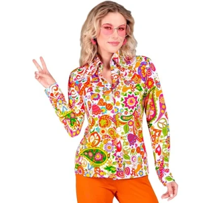 Afbeelding van Widmann Hippie Kostuum Super 60s Peace And Flower Shirt Vrouw Multicolor Small / Medium Carnavalskleding Verkleedkleding