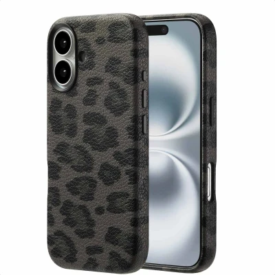 Afbeelding van Selencia Hoesje geschikt voor iPhone 16 Sabi Backcover panterprint MagSafe Midnight Black