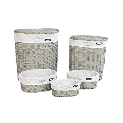 Afbeelding van Mandenset DKD Home Decor Wit Grijs vlechtwerk 51 x 37 56 cm 52 38 57 (5 Onderdelen)