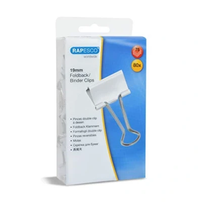 Afbeelding van Rapesco 1493 dubbele cliptangen, 19 mm, wit, 80 stuks