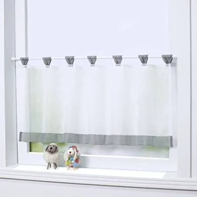 Afbeelding van Joyswahl Mia gordijn, vitrage, keuken, met tabs, transparant, eenvoudig, decoratie voor woonkamer, slaapkamer, balkon, grijs, 60 x 90 cm
