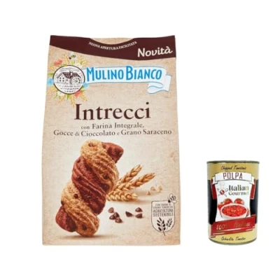 Afbeelding van Mulino Bianco Gevlochten koekjes met volkorenmeel, druppels chocolade en boekweit, volkoren zandkoekjes voor een smaakrijk ontbijt, 300 g