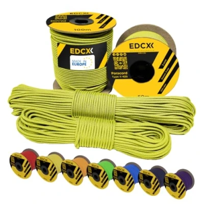 Afbeelding van EdcX 3 mm nylon paracord 425 (15, 30, 50 en 100 m) type II, 100% touw, touw in vele kleuren (zacht geel, 15