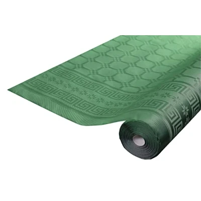 Afbeelding van Pro tafelkleed: 12 damastpapieren wegwerptafelkleden op een rol van 6 m lang en 1,20 breed, dennengroene kleur. Damastpapier met chic klassiek universeel patroon, ref R480618I