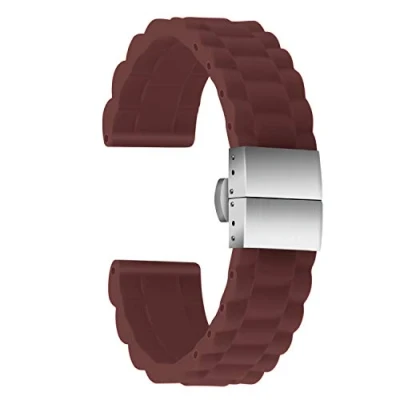 Afbeelding van ULLCHRO horlogeband, hoge kwaliteit, vervanging van siliconen, schakelpatroon, 16 mm, 18 20 22 24 rubberen horlogeband met vouwgesp, roestvrij staal, Bruin, armband