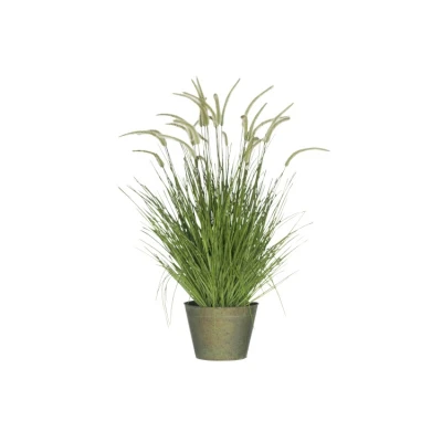 Afbeelding van J line Grassen+staarten in pot metaal/plastiek groen large(60x60x114cm) 83461