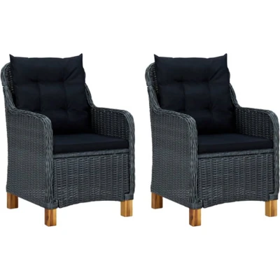 Afbeelding van Tuinstoelen met kussens 2 st poly rattan donkergrijs