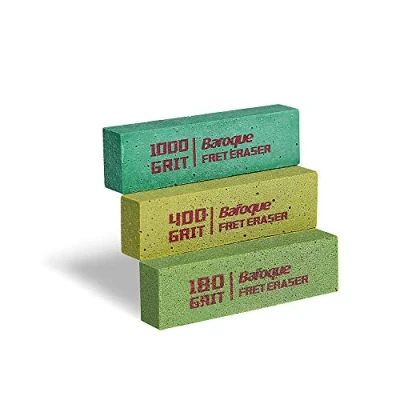 Afbeelding van Set van 3 barokke gitaarfrets, fretreiniger, fretpolijstgereedschapsset voor frets, vrachtdraad, snaren, metaal, korrel 180, 400 en 1000