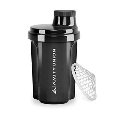 Afbeelding van Protein Shaker 300 ml &quot;Heaven&quot; lekvrij, BPA vrij met klikbare zeef en weegschaal voor romige wei shakes, gym fitness cups isolaten sportconcentraten, origineel in Zwart 300ml