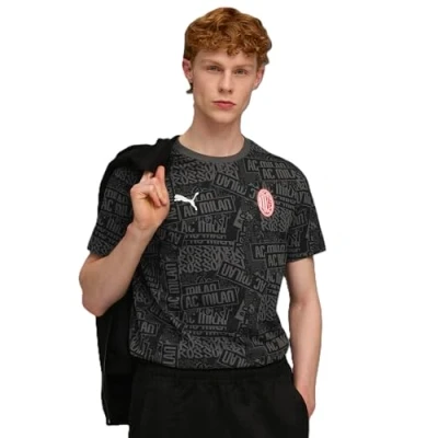Afbeelding van AC Milan FtblCulture T shirt met all over print voor Heren, Zwart/Rood, Maat S PUMA