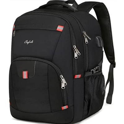 Afbeelding van 17,3 inch laptoprugzak, extra grote rugzak boekentas computerrugzak met USB oplaadpoort, waterbestendige stevige voor zakelijk college schoolreizen, heren dames casual dagrugzak, zwart