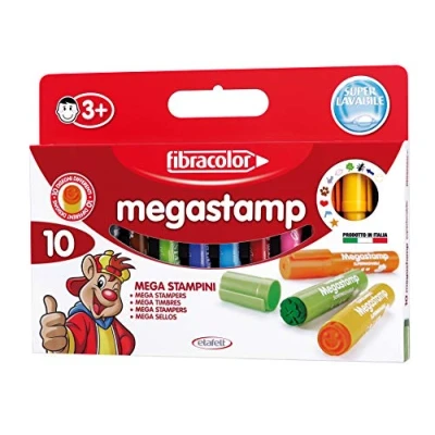 Afbeelding van Fibracolor Megastamp 10 viltstiften, maxi formaat, verschillende motieven, super wasbaar