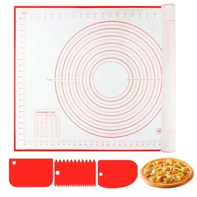 Afbeelding van VFANDV siliconen bakmat, 60 x 40 cm, werkmat met maat, antislip bakmat deegsnijder, voor koekjes, pizzadeeg, rood