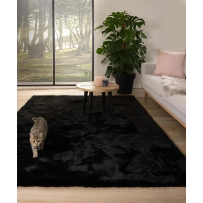 Afbeelding van Zacht Hoogpolig Vloerkleed Comfy Plus Zwart 80x150 Cm