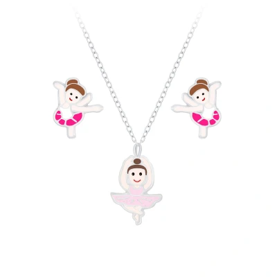 Afbeelding van Zilveren ballerina kinderoorbellen en combi ketting ballet oorknopjes meisje zilver kinderketting kindersetje oorstekers kindersieraden sets Zilverana Sterling 925 Silver