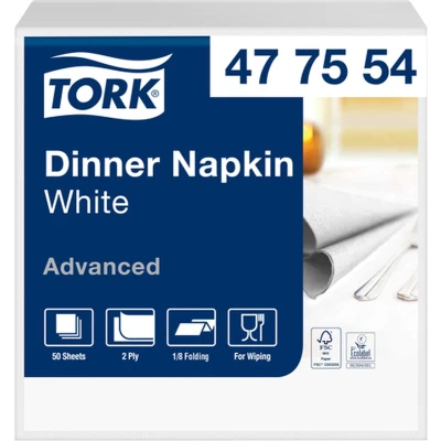 Afbeelding van Dinnerservetten Tork 1/8 vouw 2 laags 150st wit 477554