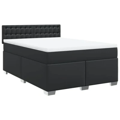 Image de vidaXL Sommier à lattes de lit avec matelas Noir 140x200 cm Similicuir
