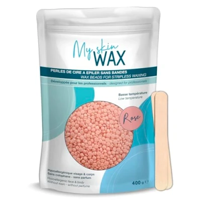 Image de My Skin Wax Perles de Cire à épiler sans Bande, 400g, Hypoallergénique, d&#039;Épilation en Douceur Rougeurs, Spéciale pour peaux Sensibles Homme Femme, Visage, Bikini, Brésilien,Rose