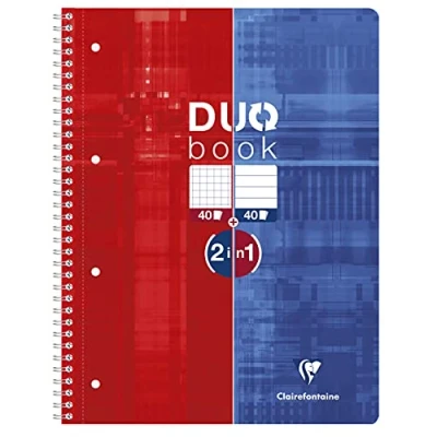Afbeelding van Clairefontaine 82526C Collegeblok Duo, 40 vellen geruit en gelinieerd, 1 stuk rood/blauw 9 x 14 cm